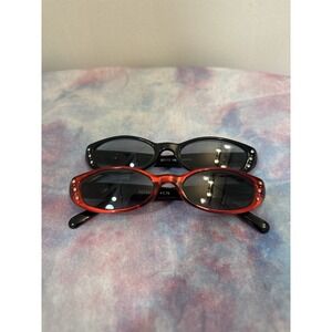 Y2K Retro Style Rhinestone Sun Readers - Red & Black Slim Cat Eye Sunglasses